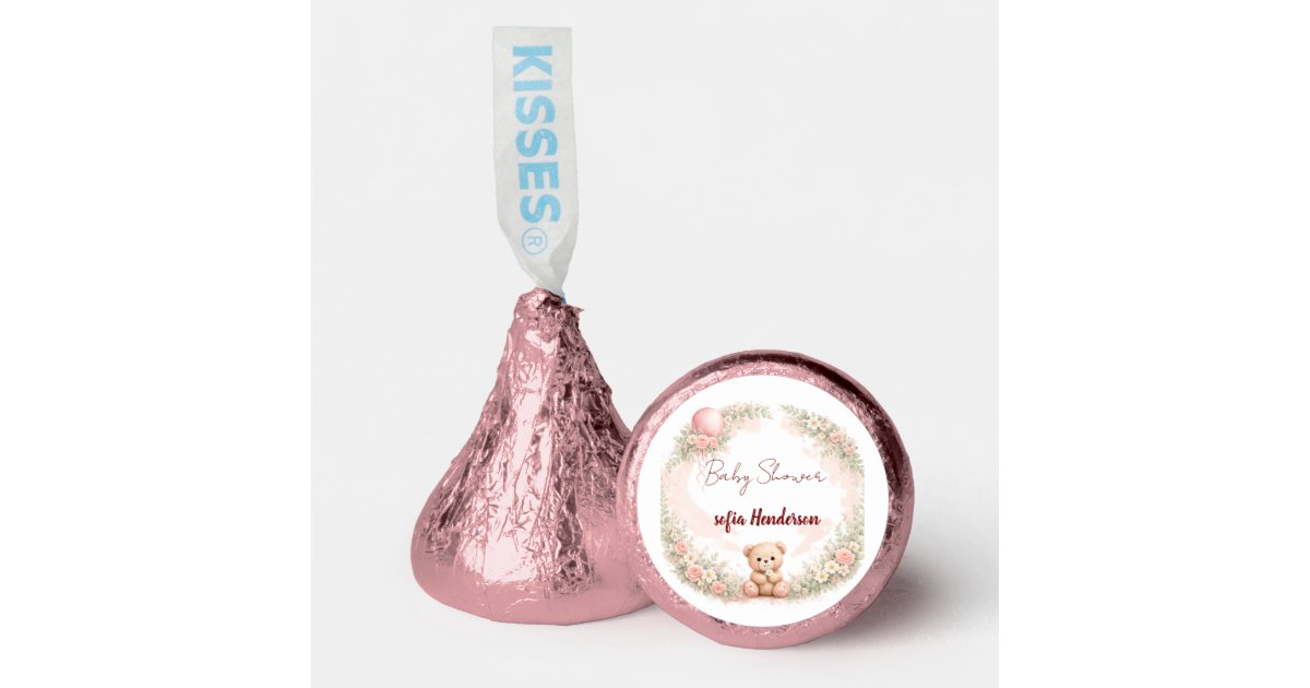 blush floral teddy bear pink hershey®'s kisses® | Zazzle