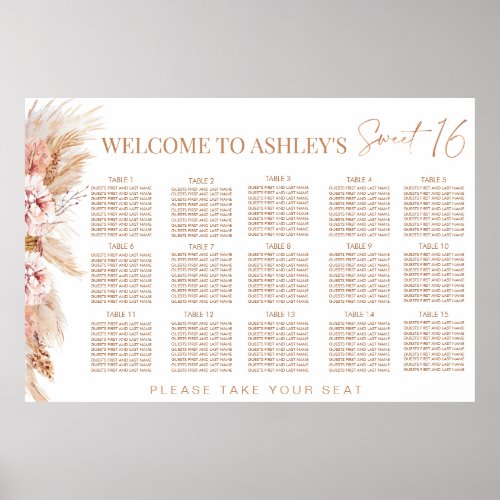 Blush Floral Terracotte Sweet 16 Seating Chart 