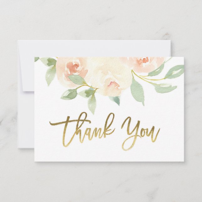 Blush Floral thank you card, greenery Note Card (Front)