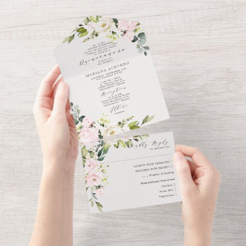 Blush Floral Traditional Wording Quinceaera All In One Invitation