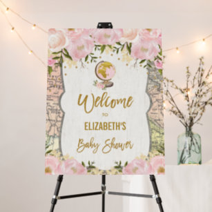 Blush Floral Travel Adventure Baby Shower Welcome Foam Board