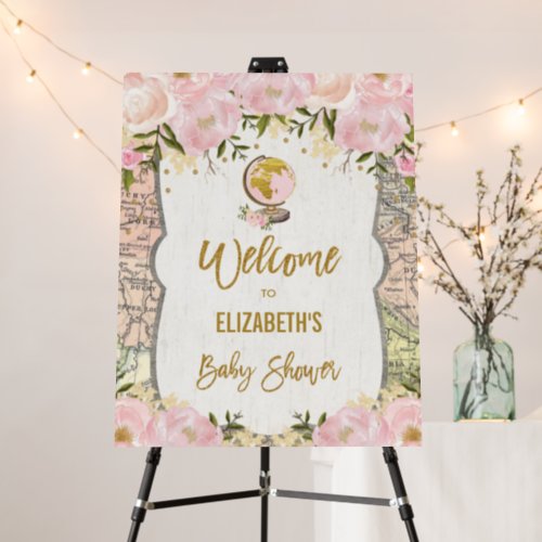 Blush Floral Travel Adventure Baby Shower Welcome Foam Board