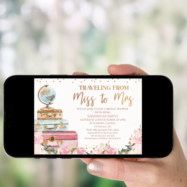 Blush Floral Traveling Miss to Mrs Bridal Shower Invitation (Front Digital)