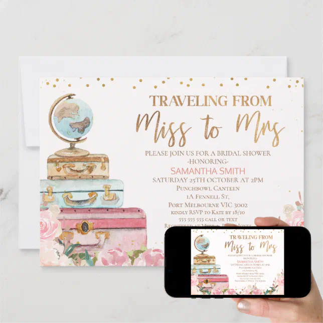 Blush Floral Traveling Miss to Mrs Bridal Shower Invitation Zazzle