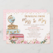 Blush Floral Traveling Miss to Mrs Bridal Shower Invitation (Front/Back)