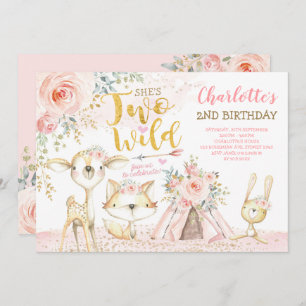 Blush Floral Tribal Woodland Two Wild 2nd Birthday Invitation