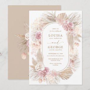 Blush Floral Tropical Boho Pampas Grass Wedding Invitation