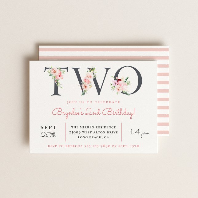 Blush Floral TWO | 2nd Birthday Party Invitation (Creator Uploaded)