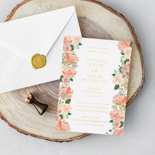 Blush Floral Two Brides Lesbian Couple Shower Foil Invitation