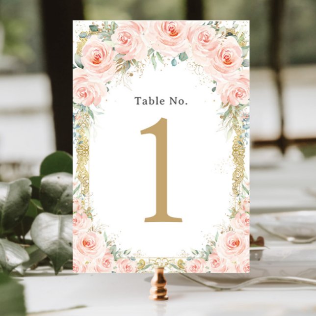 Blush Floral Vintage Gold Birthday Wedding Bridal Table Number (Creator Uploaded)