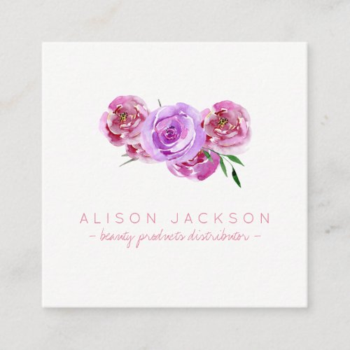 Blush floral watercolor beauty product distributor square business card