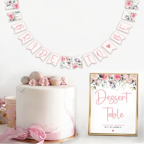 Blush Floral  Watercolor Bridal Bunting Banner