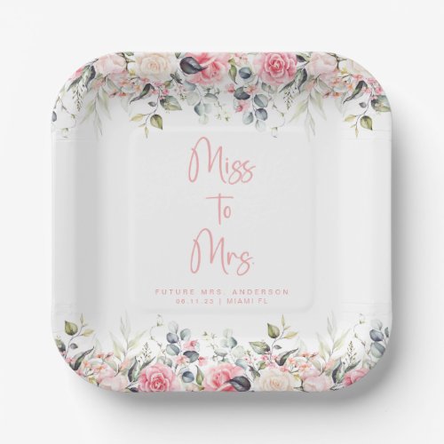 Blush Floral  Watercolor Bridal Paper Plate