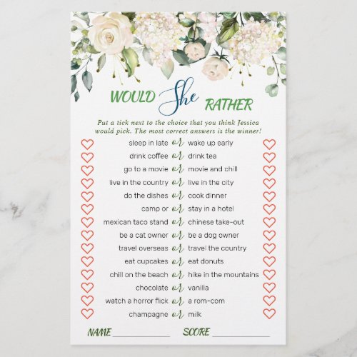 Blush Floral Watercolor Bridal Shower Game