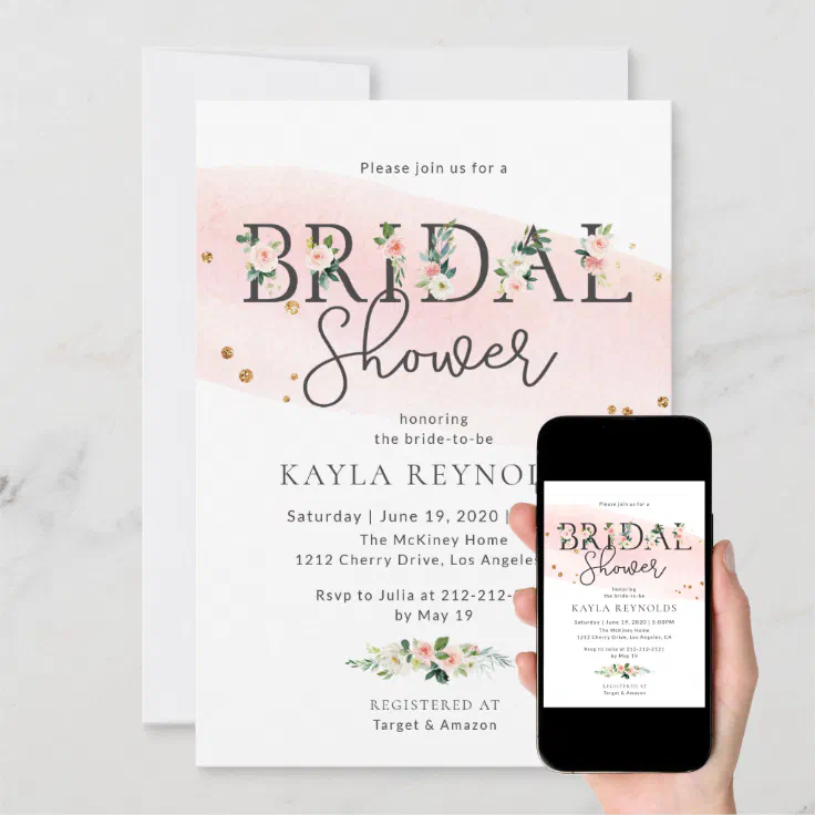 Blush Floral Watercolor Bridal Shower Invitation Zazzle