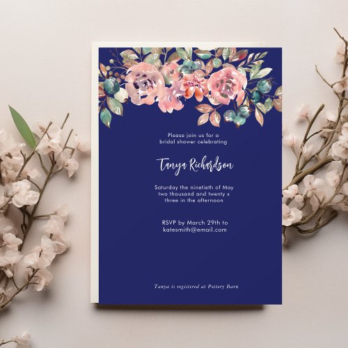 Blush Floral Watercolor Bridal Shower Invitation 
