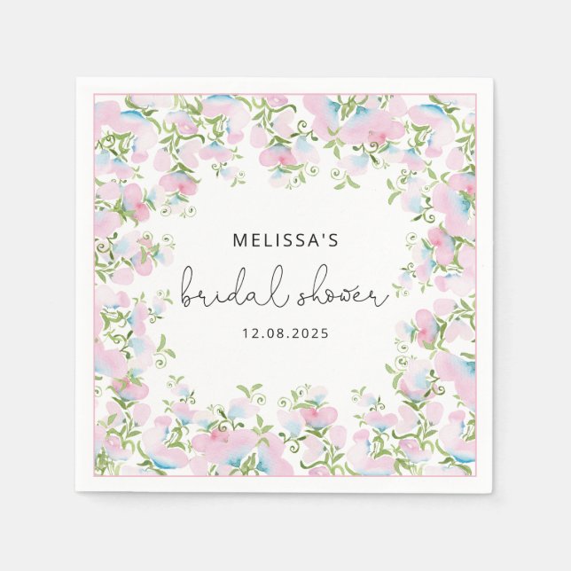 Blush Floral Watercolor Bridal Shower Napkins (Front)