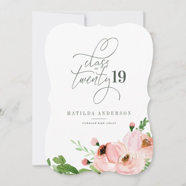 Blush floral watercolor graduation announcement (Front)