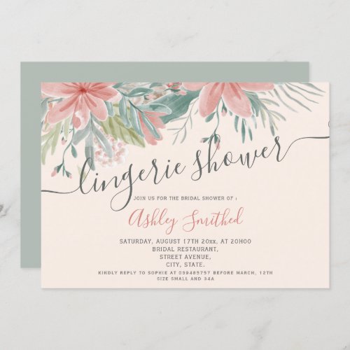blush floral watercolor lingerie bridal shower invitation