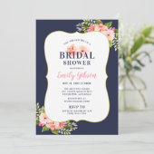 Blush Floral Watercolor Navy Wedding Bridal Shower Invitation (Standing Front)