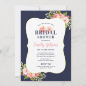 Blush Floral Watercolor Navy Wedding Bridal Shower Invitation (Front)
