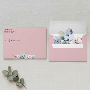 Blush Floral Watercolor Return Address Wedding Envelope