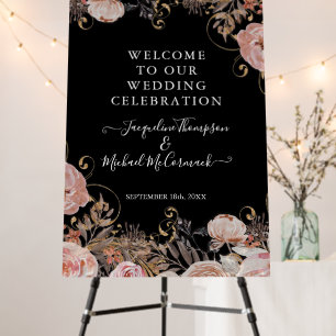 Blush Floral Watercolor Rose Gold Fall Black Foam Board