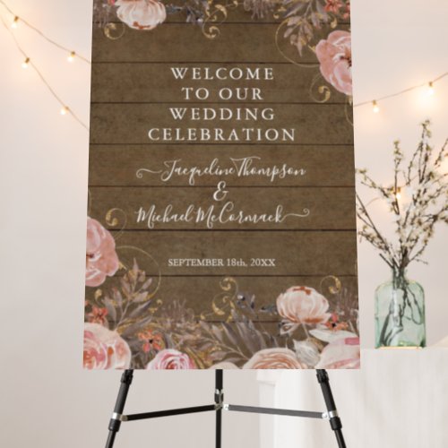 Blush Floral Watercolor Rose Gold Rustic Wood Foam Board