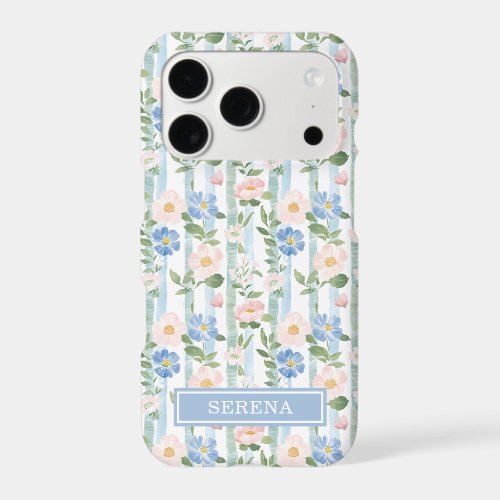 Blush Floral Watercolor Striped Personalized iPhone 17 Pro Case