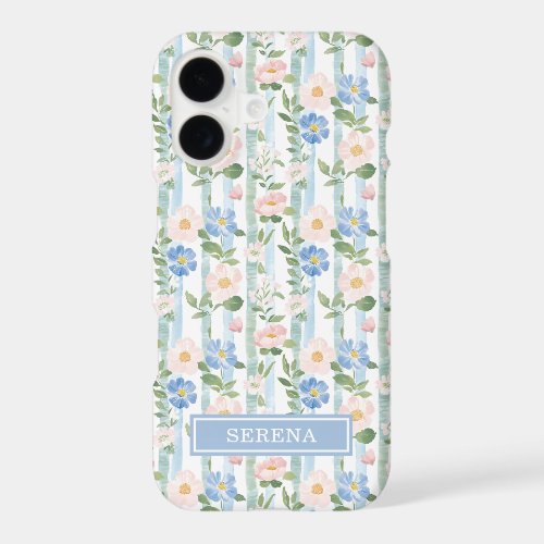 Blush Floral Watercolor Striped Personalized iPhone 17 Case