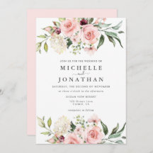 Blush Floral Watercolor Wedding Invitation