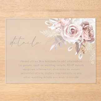 Blush Floral Wedding Details Enclosure Card Acrylic Invitations
