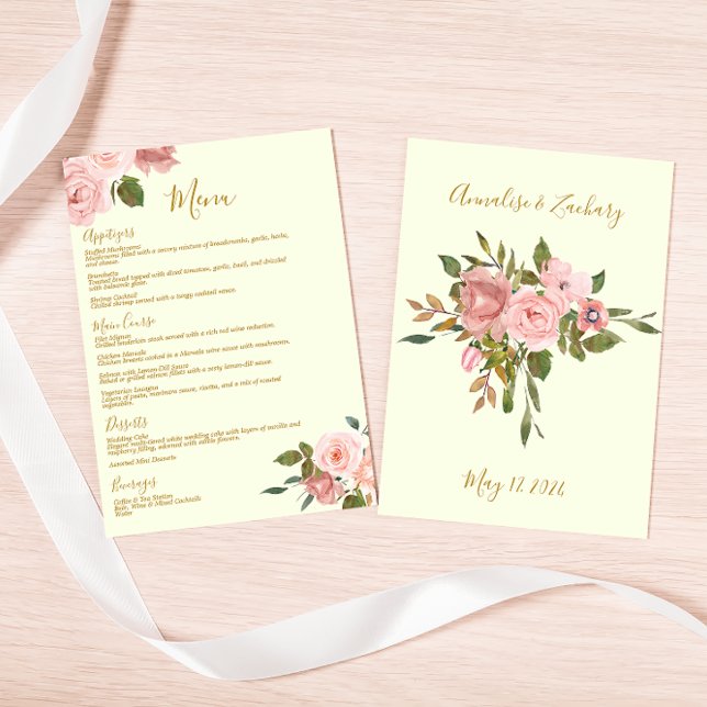 Blush Floral Wedding Dinner Menu (Creator Uploaded)