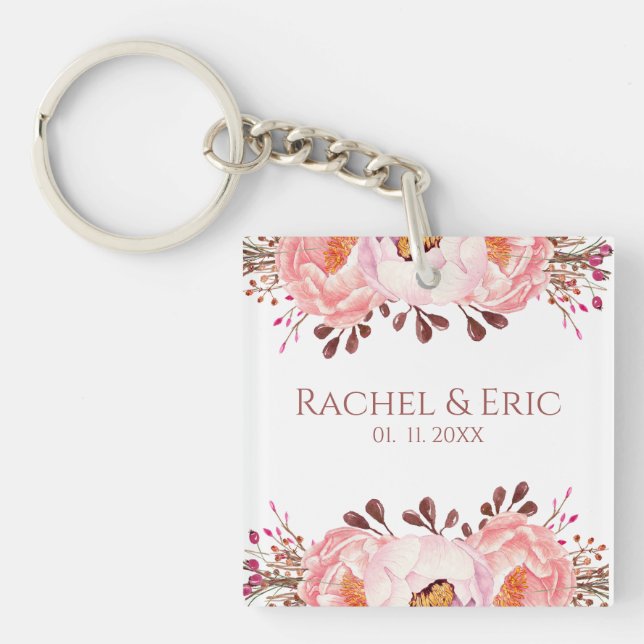 Blush Floral Wedding Favor Acrylic Keychain (Front)