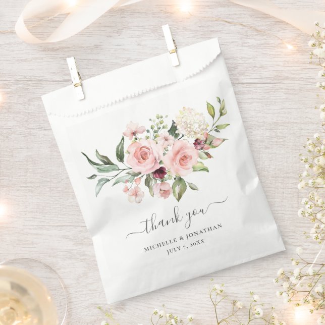 Blush Floral Wedding Favor Bags (Clipped)