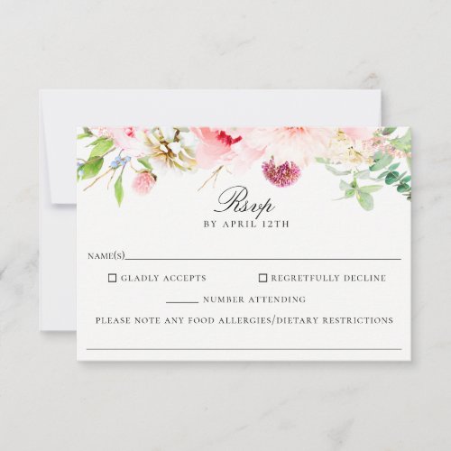 Blush Floral Wedding Food Allergy RSVP Card