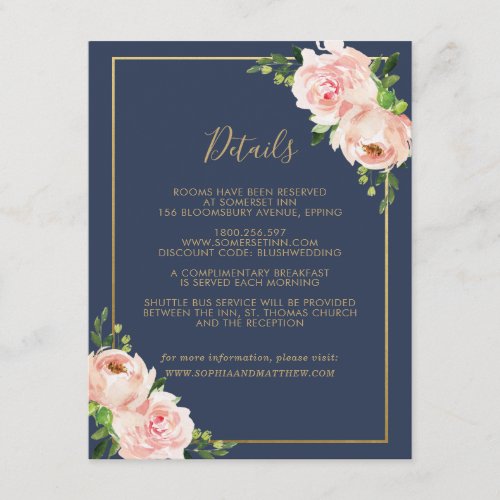 Blush Floral  Wedding Guest Details Information Enclosure Card