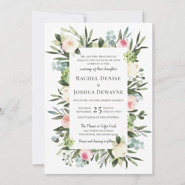 Blush Floral Wedding Invitation (Front)