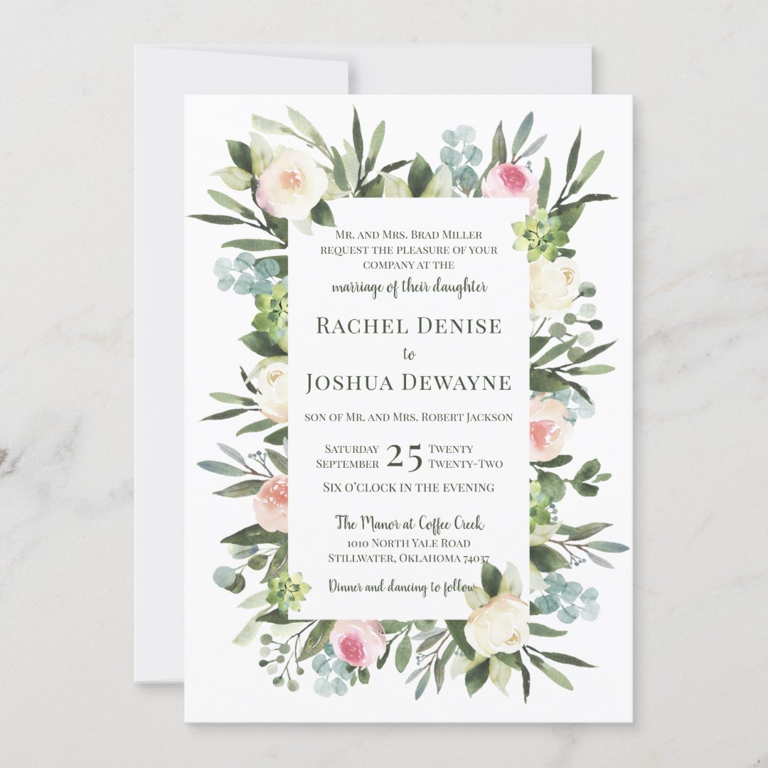 Blush Floral Wedding Invitation | Zazzle