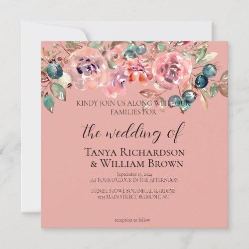 Blush Floral Wedding Invitation 