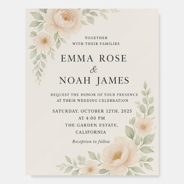 Blush Floral Wedding Invitation Foam Board (Front)