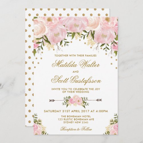 Blush Floral Wedding Invitation Pink Gold Flowers
