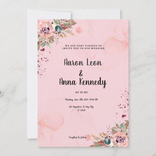 Blush Floral Wedding Invitation Template