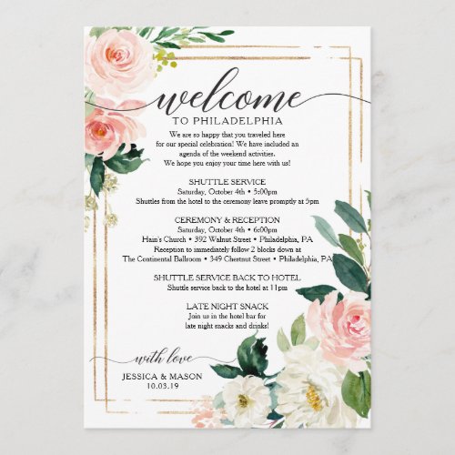 Blush Floral Wedding Itinerary _ Wedding Welcome Program