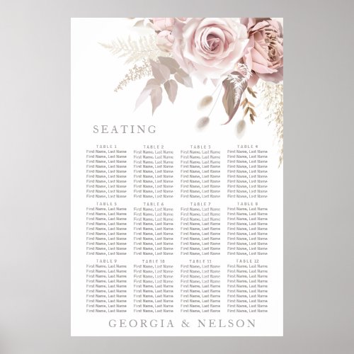 Blush Floral Wedding Large Seating Chart Poster