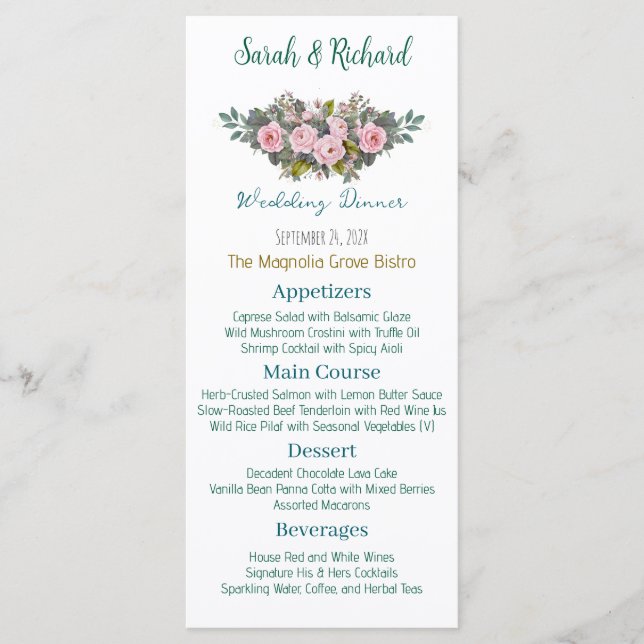 Blush Floral Wedding Menu (Front)