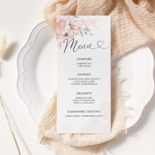 Blush floral wedding menu card