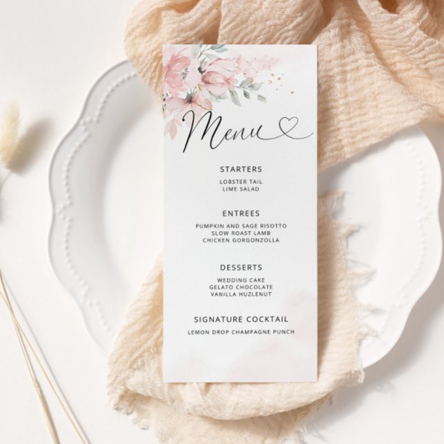 Blush floral wedding menu card (Creator Uploaded)