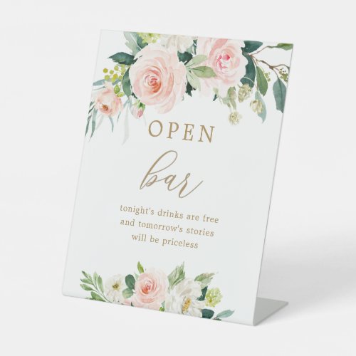 Blush Floral Wedding Open Bar Sign 