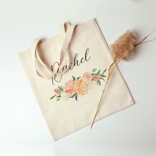 Blush Floral Wedding Party Personalized Tote Bag